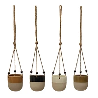Hello Honey® 4.5" Assorted Stoneware Planter with Bead Hanger, 4ct.