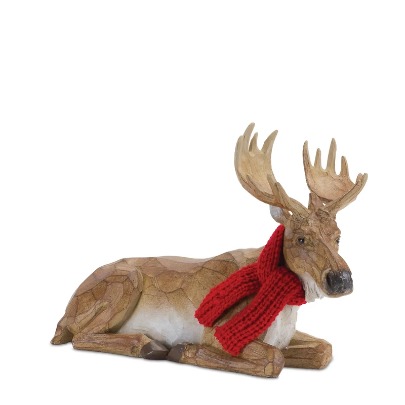 Medium Carved Winter Moose with Scarf Set