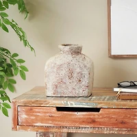 9.75" Brown Ceramic Antique Style Textured Square Vase