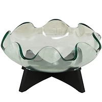 16" Clear Glass Kitchen Serving Bowl with Black Wooden Stand