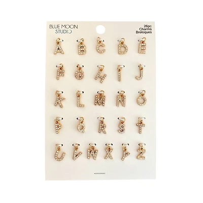 Blue Moon Studio™ White Stone Gold-Colored Alphabet Charm Set