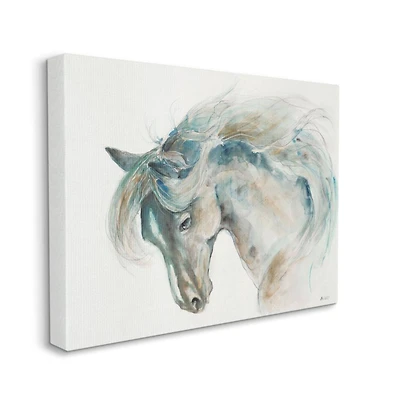 Stupell Industries Minimalist Watercolor Horse Portrait Blue Beige Canvas Wall Art