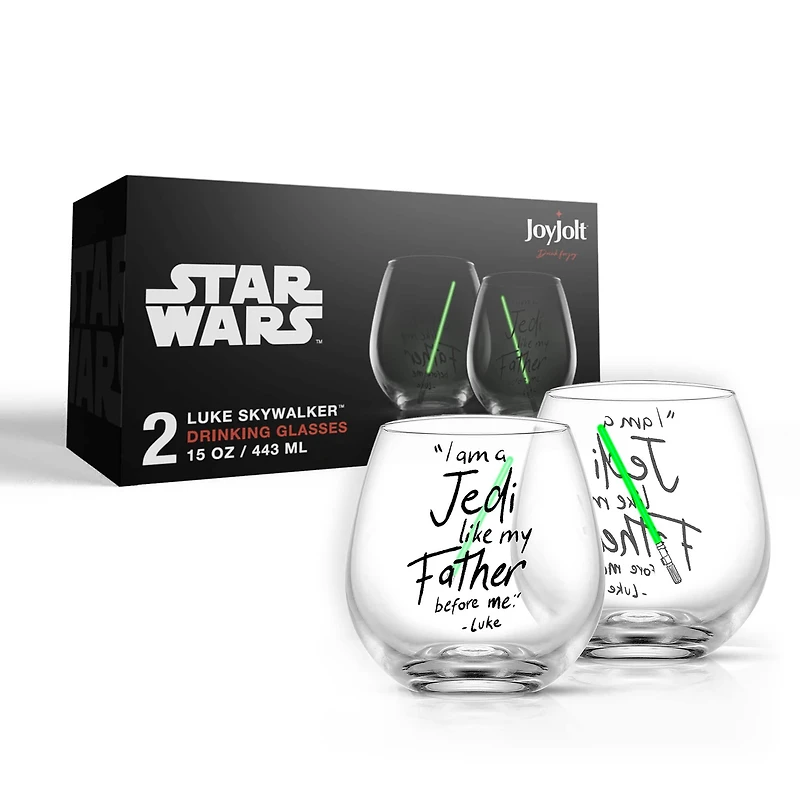 JoyJolt® Star Wars™ 15oz. New Hope Luke Skywalker Green Lightsaber Stemless Drinking Glass, 2ct.