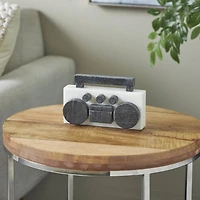 8" White Marble Radio Radio Sculpture with Black Accents
