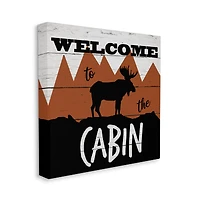 Stupell Industries Welcome To Cabin Phrase Rustic Moose Orange Mountains Canvas Wall Art