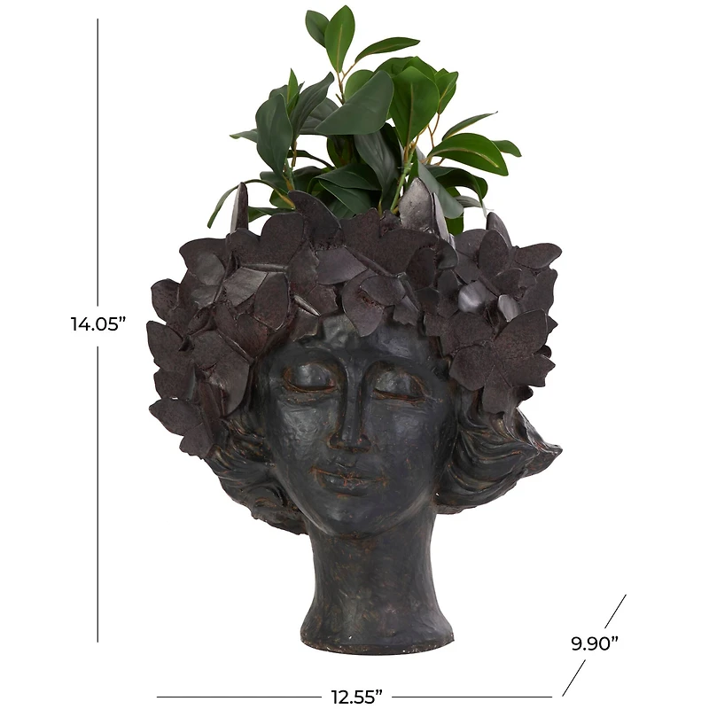 14" Bronze Woman Head & Butterflies Planter