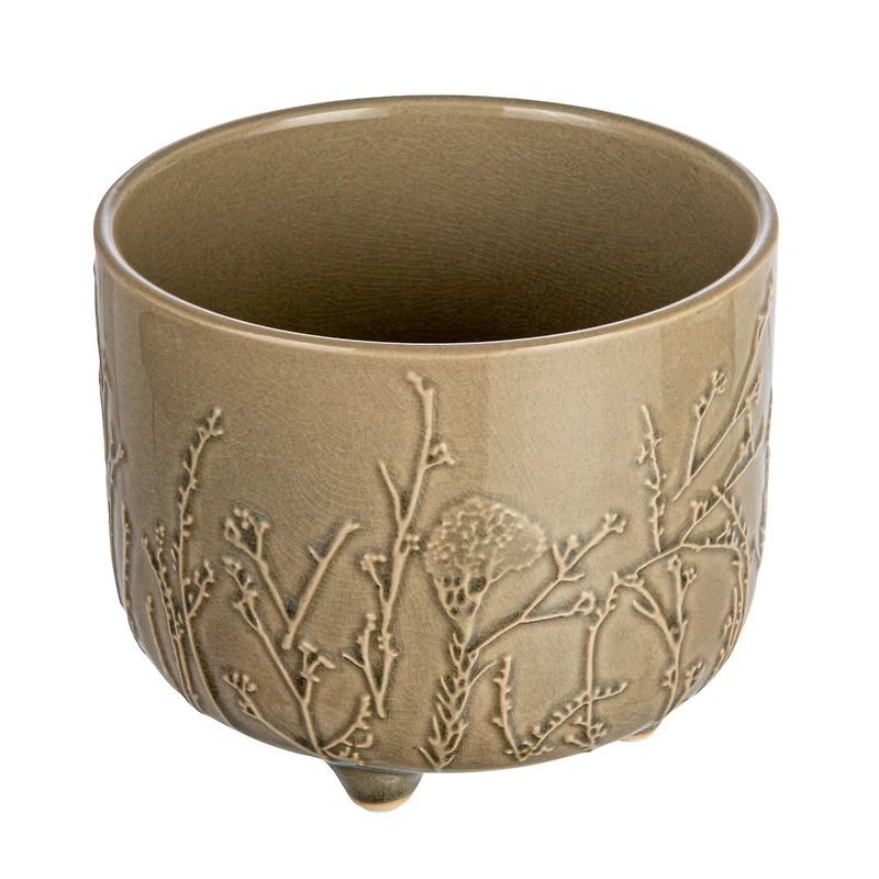 Hello Honey® 6" Green Footed Stoneware Planter with Botanical Design