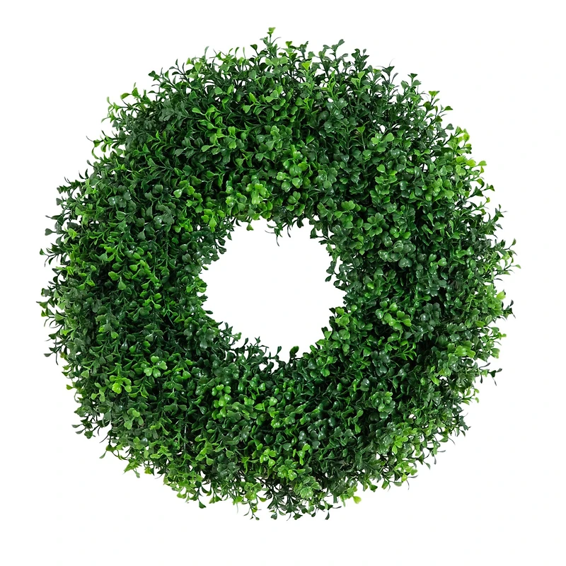 18in. Pre-Lit Artificial Boxwood Wreath with 25 Warm White LED Lights