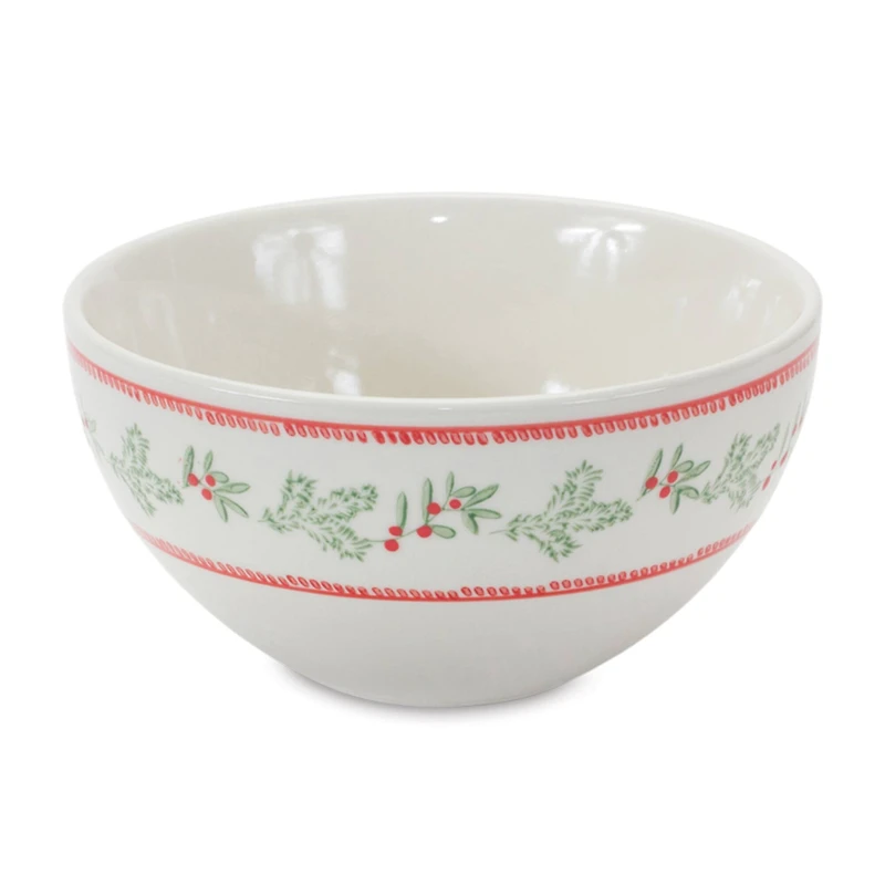 Mistletoe & Pine Holiday Stoneware Bowl Set, 3.5", 5" & 6.75"