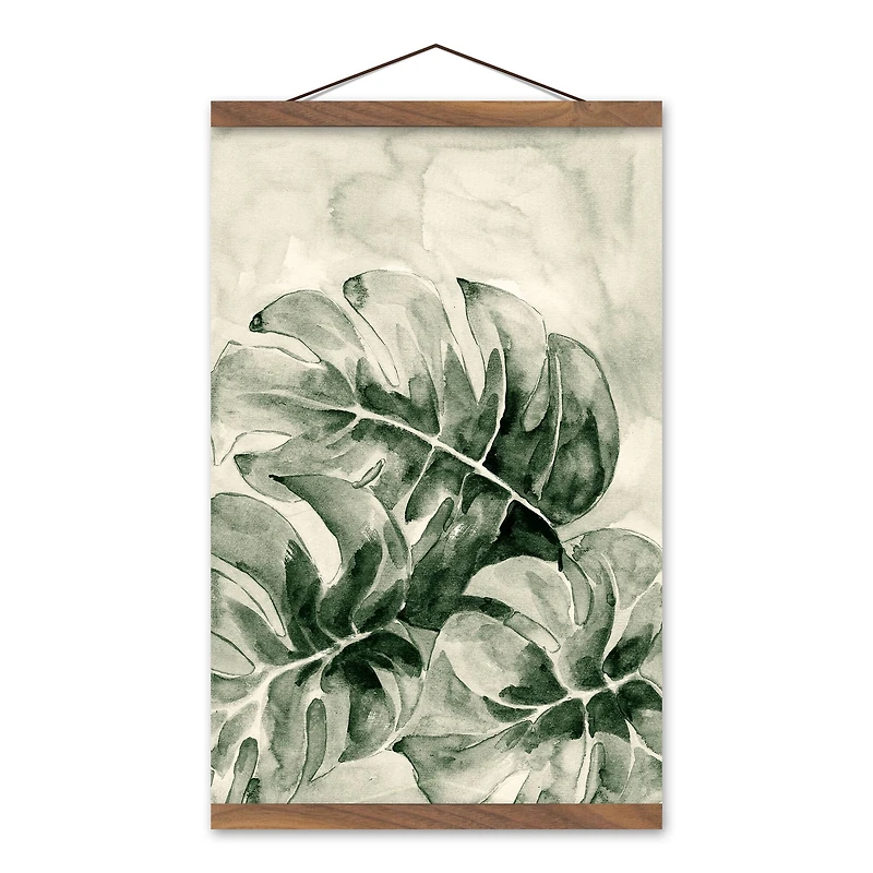 Sage Monstera Teak Hanging Canvas