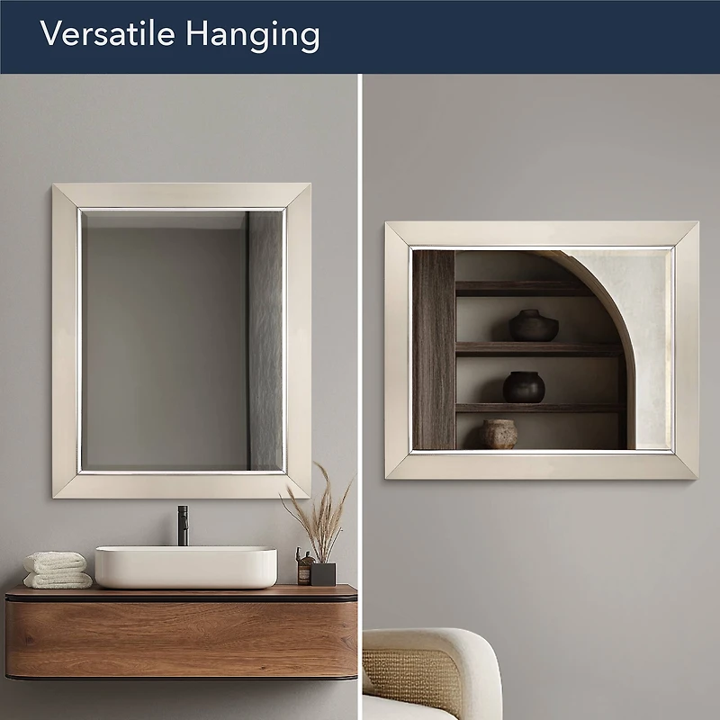 Head West Brushed Nickel With Chrome Inner Lip Beveled 27.5" x 33.5" Framed Accent Vanity Mirror