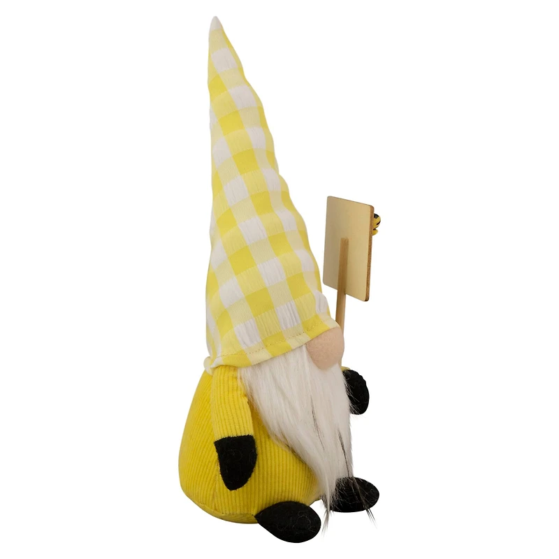 10" Yellow Gingham Hat Springtime Gnome with Chalk Board