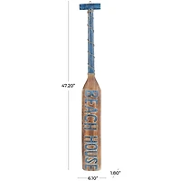 Brown Wood Paddle Beach House Sign Wall Decor with Blue Accents and Rope