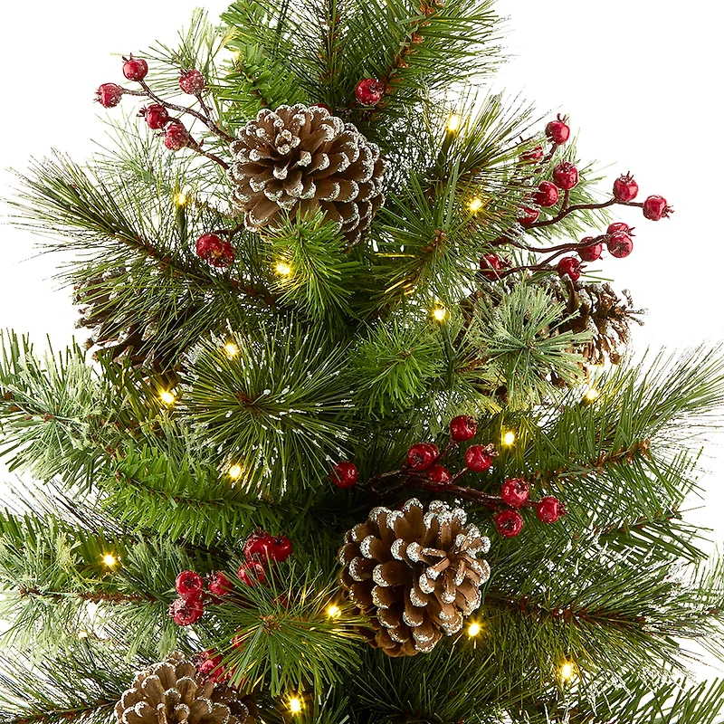 2ft. Pre-Lit Iced Berry Pine Burlap Artificial Tree in Burlap Sack, Warm White LED Lights