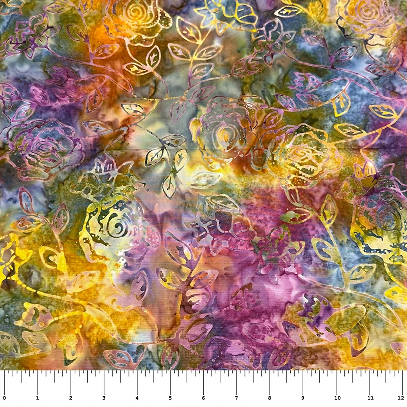 Feldman Batik Raspberry Lavender Tonal Stamp Rose Cotton Fabric