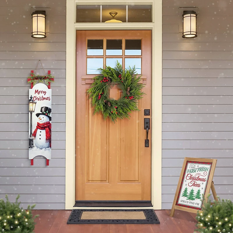 Glitzhome® 36" Wooden Christmas Snowman Sleigh Porch Sign