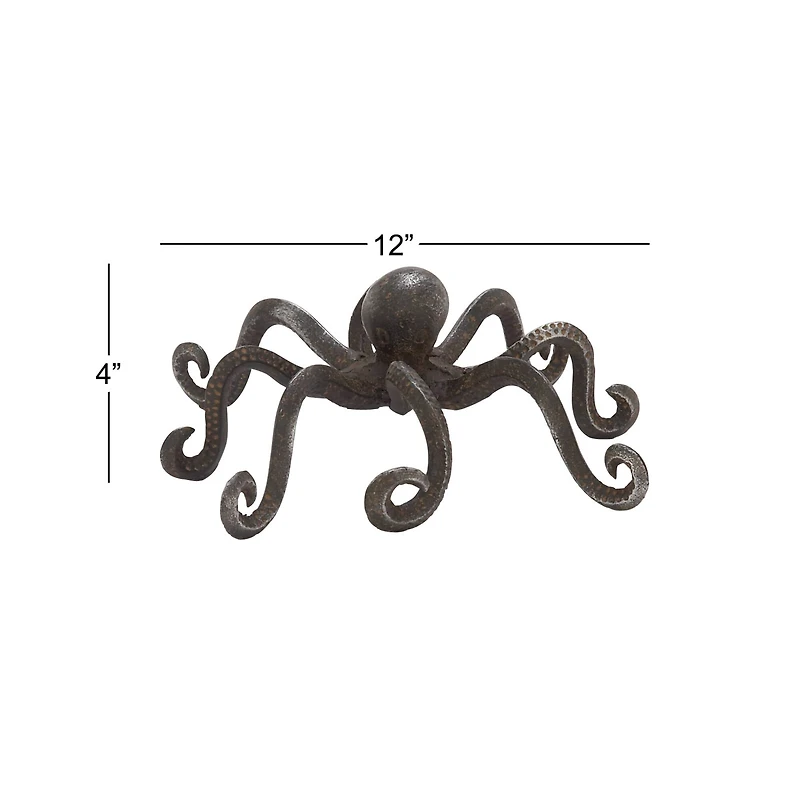 12" Black Metal Coastal Octopus Sculpture