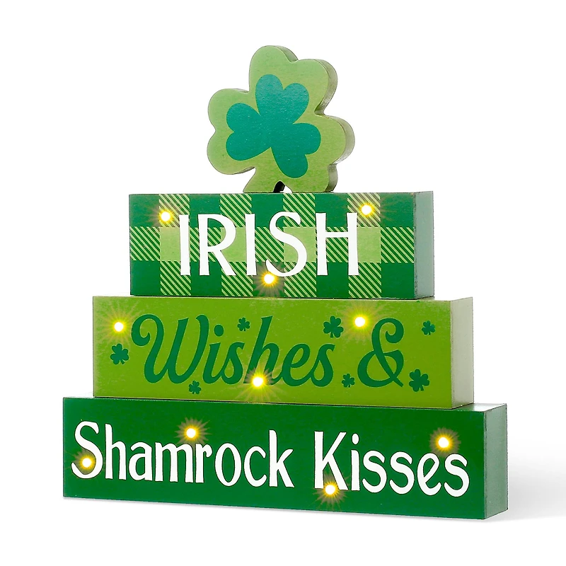 Glitzhome® 11.5'' Lighted St. Patrick's Wooden Block Table Sign