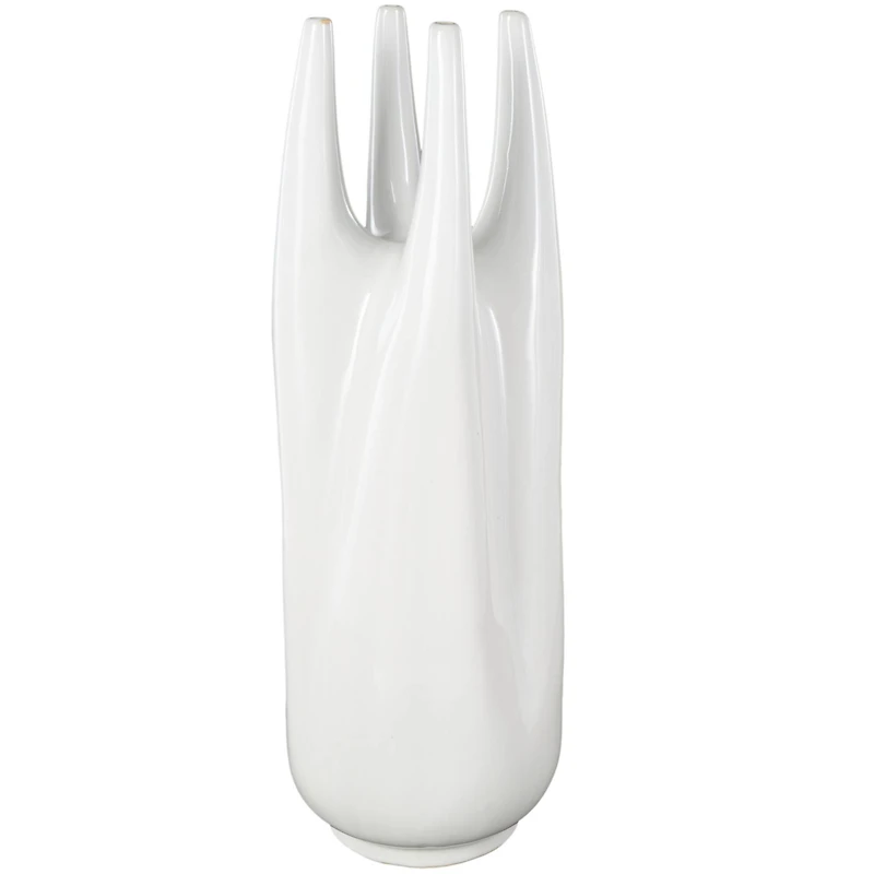 22" White Abstract 4-Opening Ceramic Vase