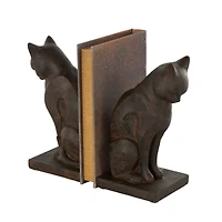 7.75" Dark Brown Cat Frowning Bookend Set with Copper Accents