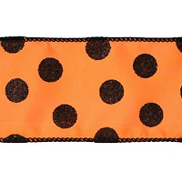 2.5" x 6.6yd. Orange with Black Glitter Dots Wired Faux Linen Ribbon by Celebrate It®