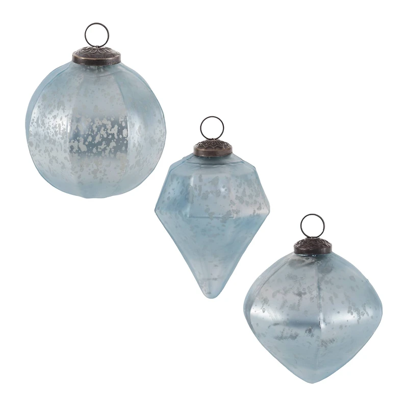 Blue Mercury Glass Ornament Set