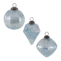 Blue Mercury Glass Ornament Set