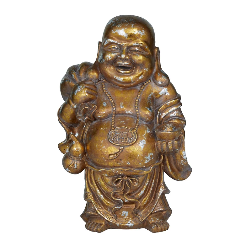 Bronze Polystone Bohemian Buddha Sculpture, 11" x 9" x 17"