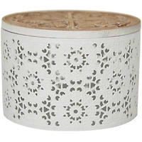 White Metal Laser Cut Metal Decorative Jars with Carved Wood Lids Set