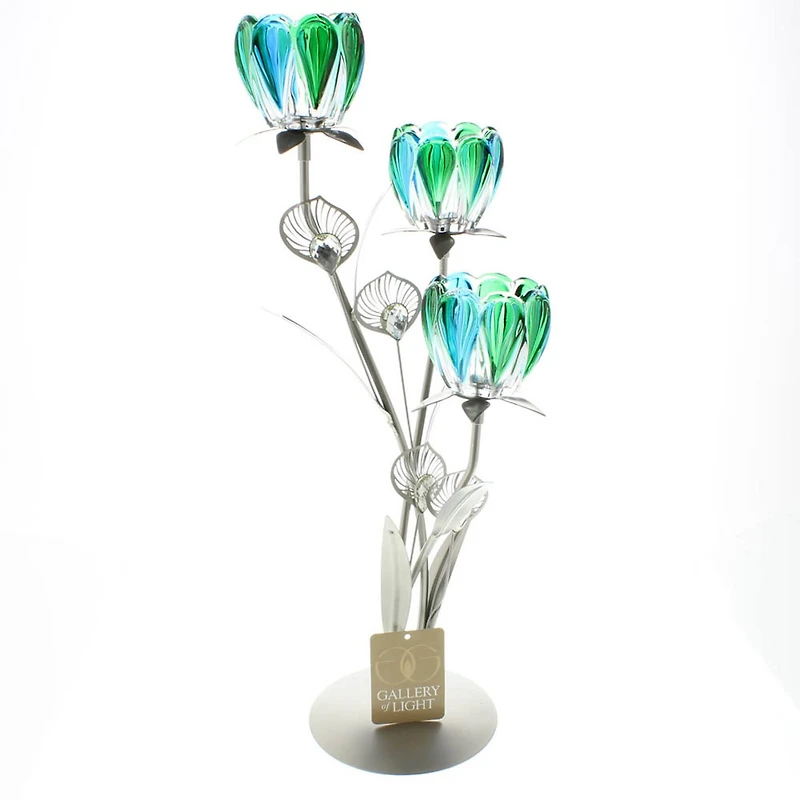 18.5'' Triple Peacock Bloom Candleholder