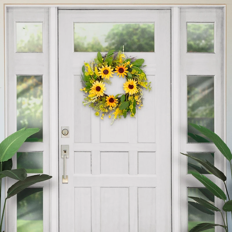 24'' Green and Yellow Sunflower Floral Wreath