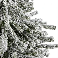 6ft. Pre-Lit Flocked Long Vermont Pine Artificial Christmas Tree in Decorative Planter, White LED Lights 