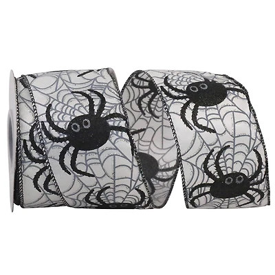 Reliant 2.5" x 10yd. White Spider Web Glitter Halloween Wired Ribbon