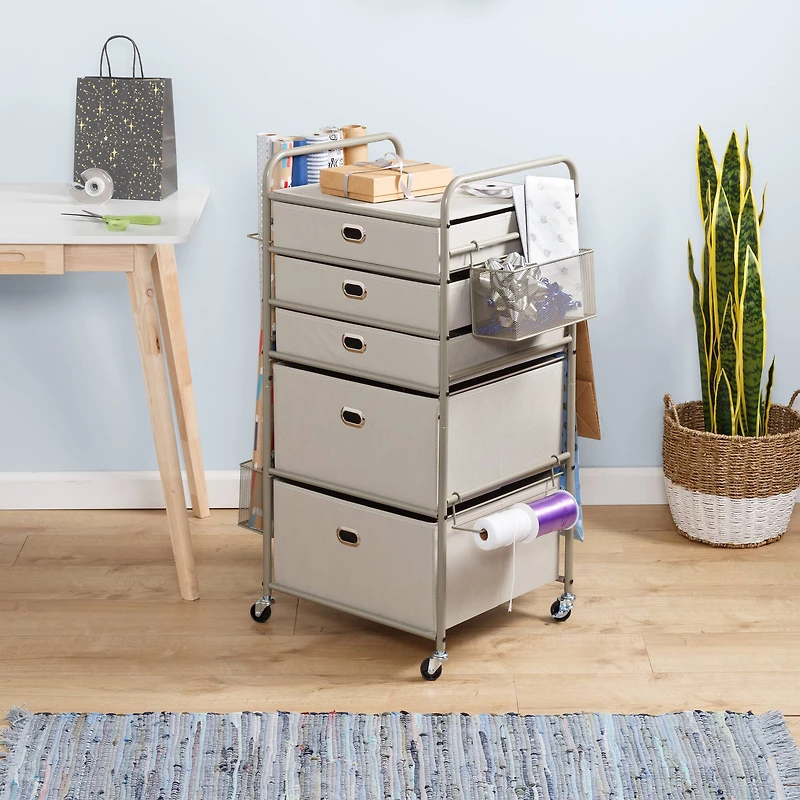 Honey Can Do Taupe Wrapping Paper Storage Cart with Wheels