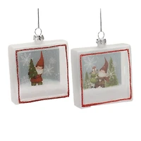 Glass Gnome Shadow Box Ornament Set