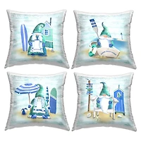 Stupell Industries Blue Coastal Gnome Nautical Beach Activities 4 Pillow Set, 18" x 18"