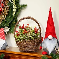 12" Red & Green Pine Cones & Berries Tabletop Decoration