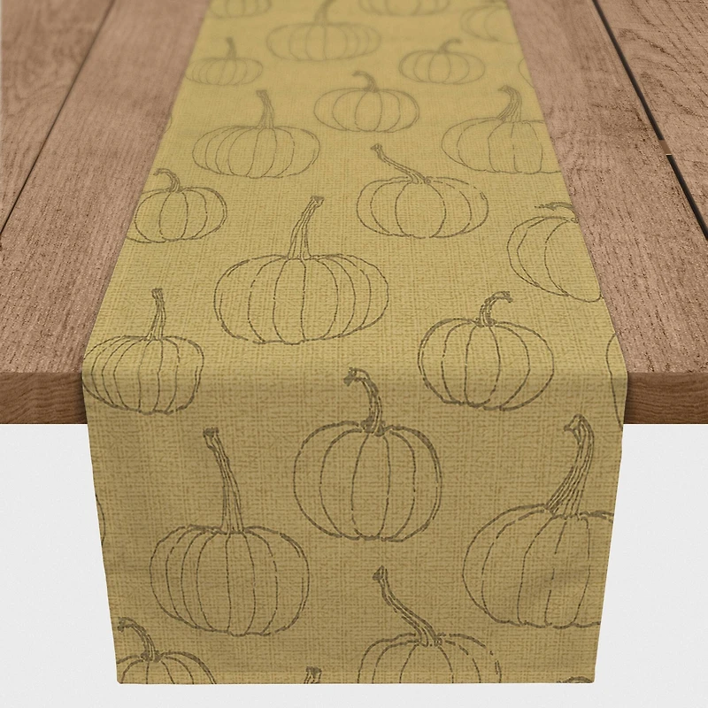 72'' Mustard Yellow Pumpkin Pattern Cotton Twill Runner
