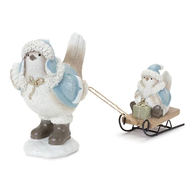 Winter Bird with Sled Figurine Set