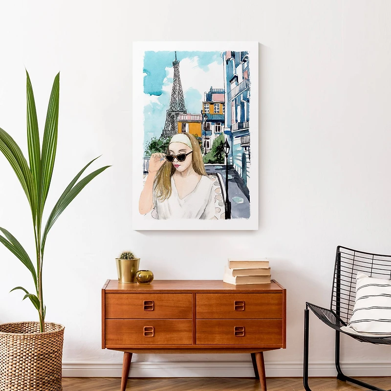 Sketch Girl Paris Street Canvas Wall Art