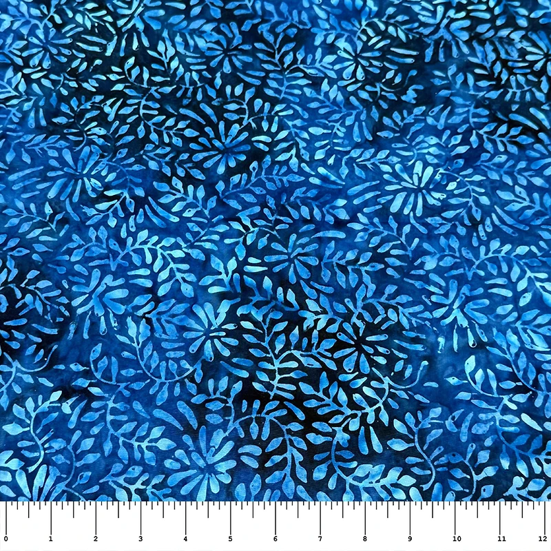Feldman Batik Navy Royal Stamp Clover Petal Cotton Fabric