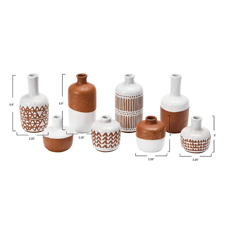 Hello Honey® Mixed Pattern Brown & White Stoneware Vase Set