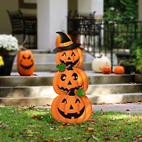 Glitzhome® 3.3ft. Halloween Lighted Metal Stacked Jack-O-Lantern Yard Stake Set