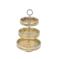 25" Brown Wood  & Aluminum 3-Tier Tray Stand
