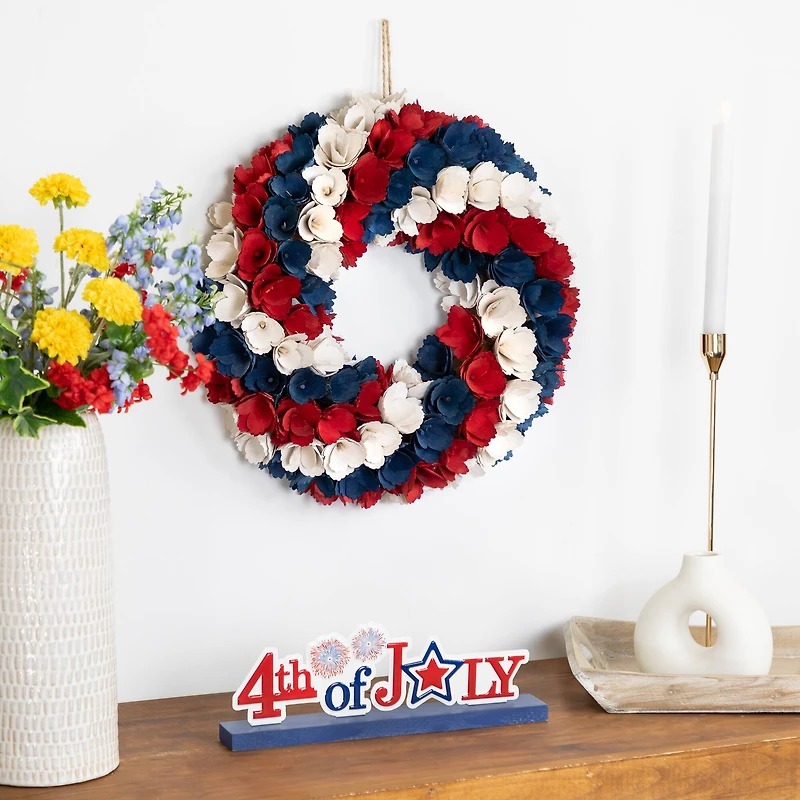 14.5" Americana Artificial Floral Wooden Wreath