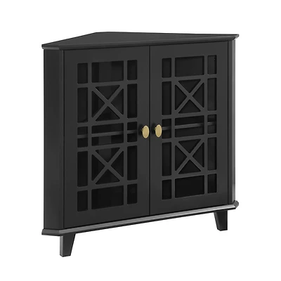 Walker Edison 30" Black Fretwork Corner Accent Cabinet
