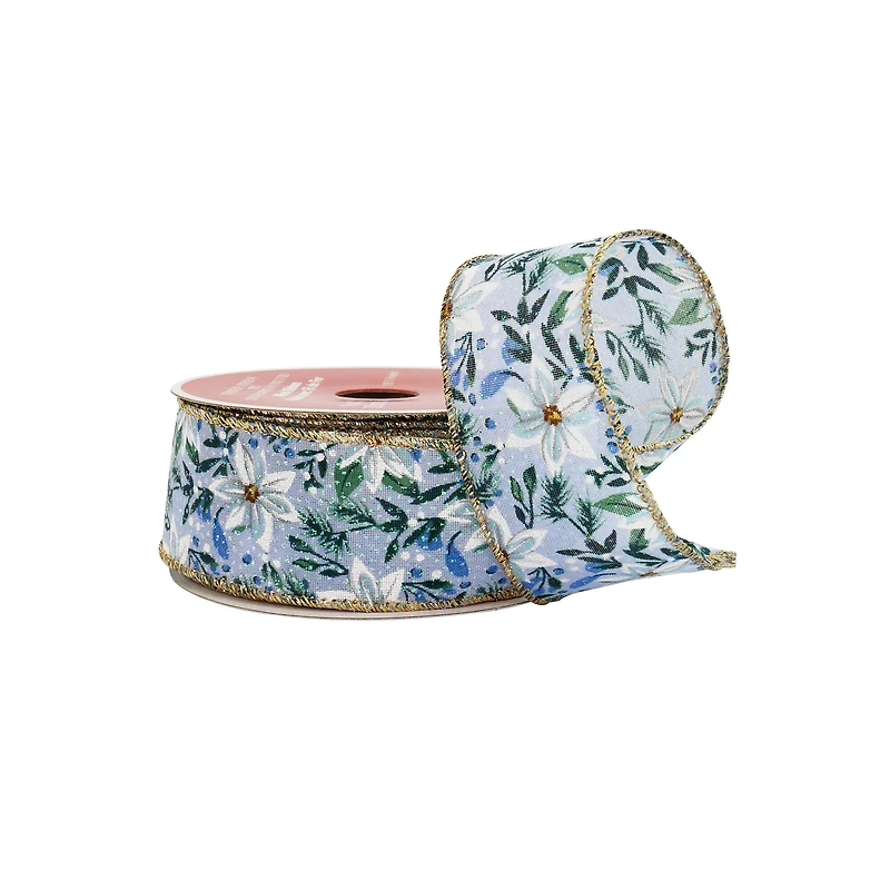 1.5" x 30ft. Light Blue Floral Wired Taffeta Ribbon by Celebrate It®