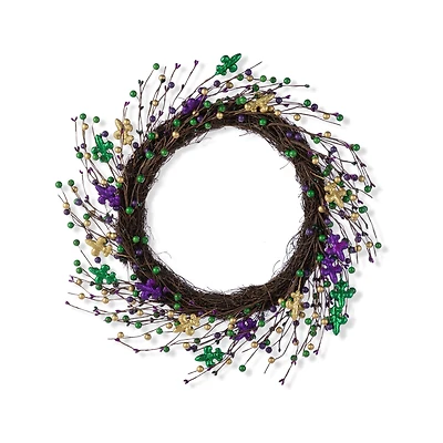 Glitzhome® 20" Mardi Gras Berry & Fleur-de-Lis Wreath