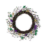 Glitzhome® 20" Mardi Gras Berry & Fleur-de-Lis Wreath