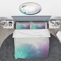 Designart 'Cyan, Blue and Pink water in Ink Composition' Mid-Century Modern Bedding Set